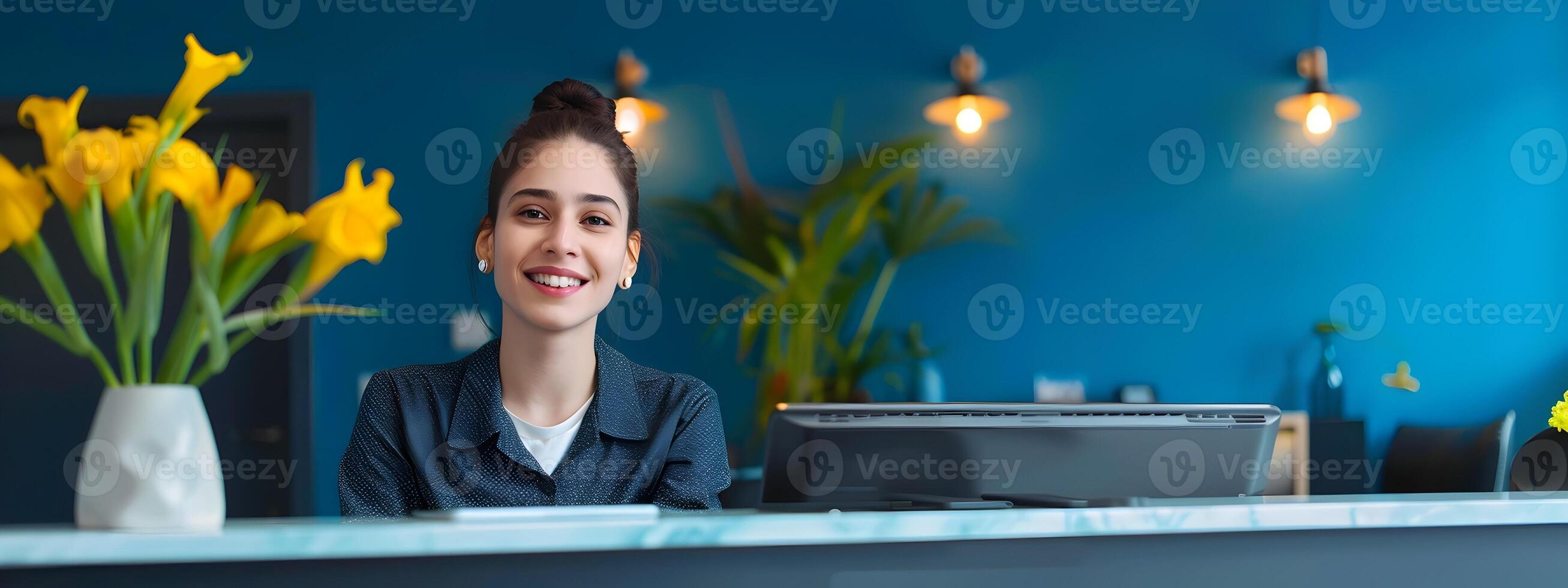 Enthusiastic Young Front Desk Manager Excelling in Modern Workspace photo