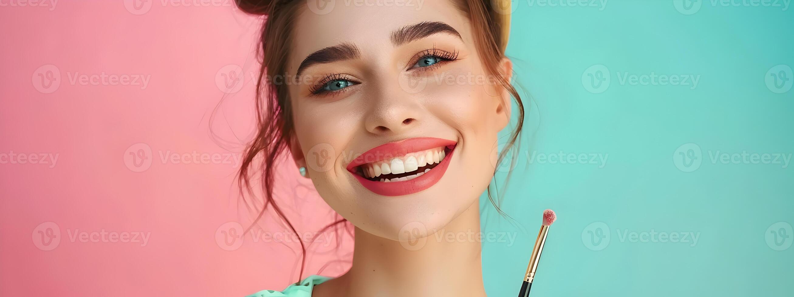 Happy Young Makeup Exuding Passion and Professionalism in Vibrant Work Session photo