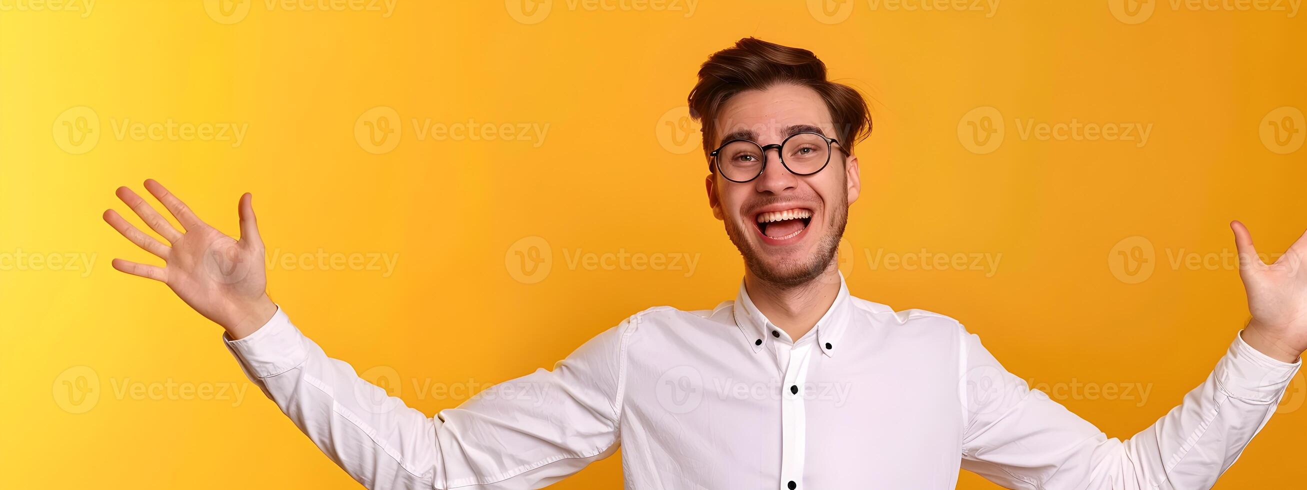 Happy Young Events Manager Thriving in a Colorful Office Setting photo