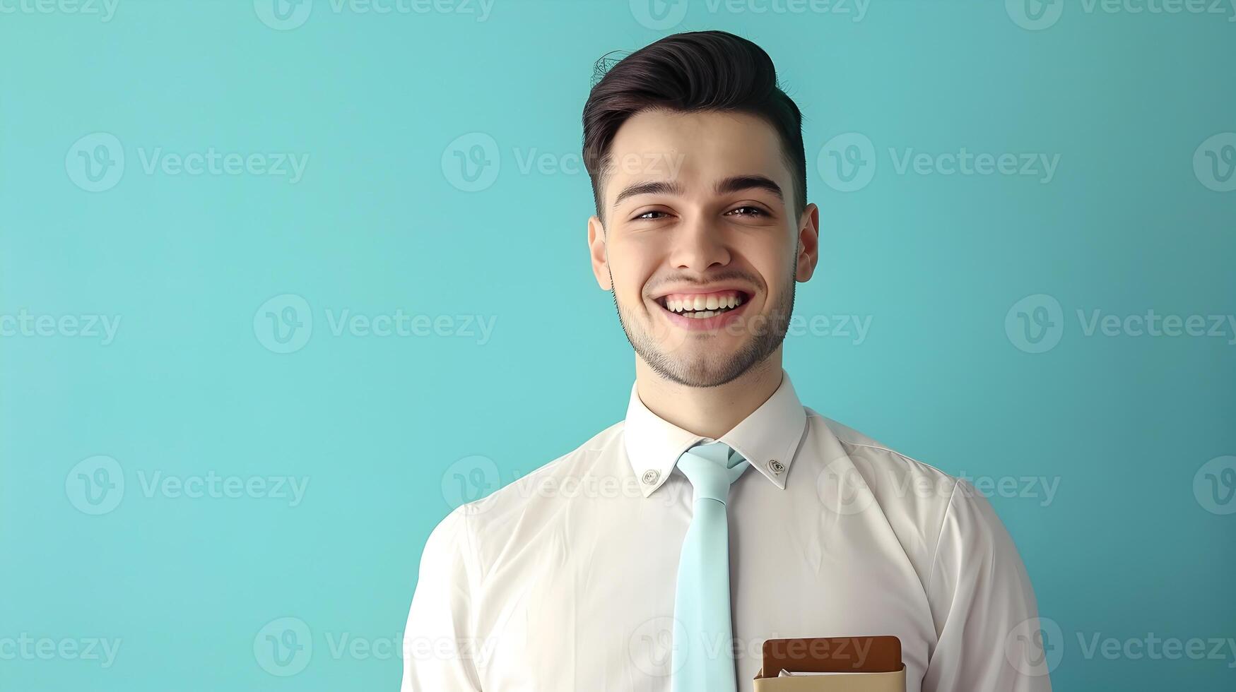 Happy Young Lodging Manager Exuding Professionalism in Vibrant Workspace photo