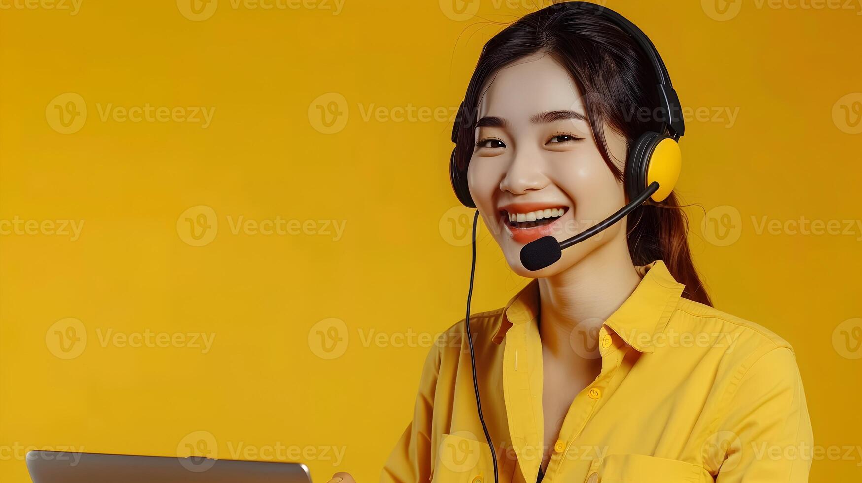 Happy Young Call Center Representative Excelling in Professional Service photo