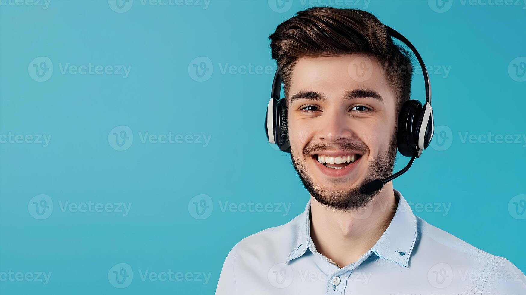 Happy Young Call Center Representative Excelling in Dynamic Work Environment photo