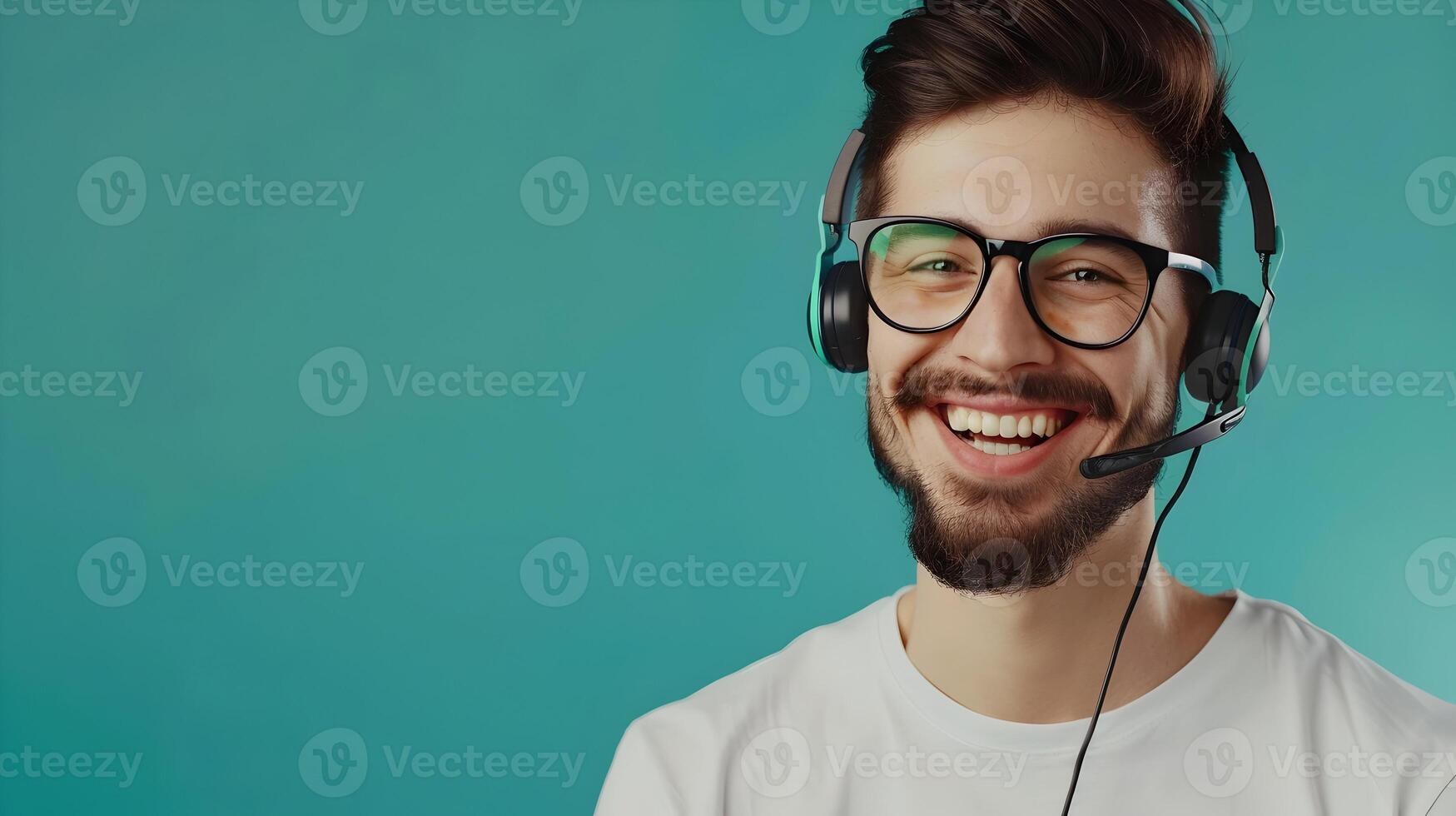 Happy Young Call Center Representative Excelling at Customer Service Job photo