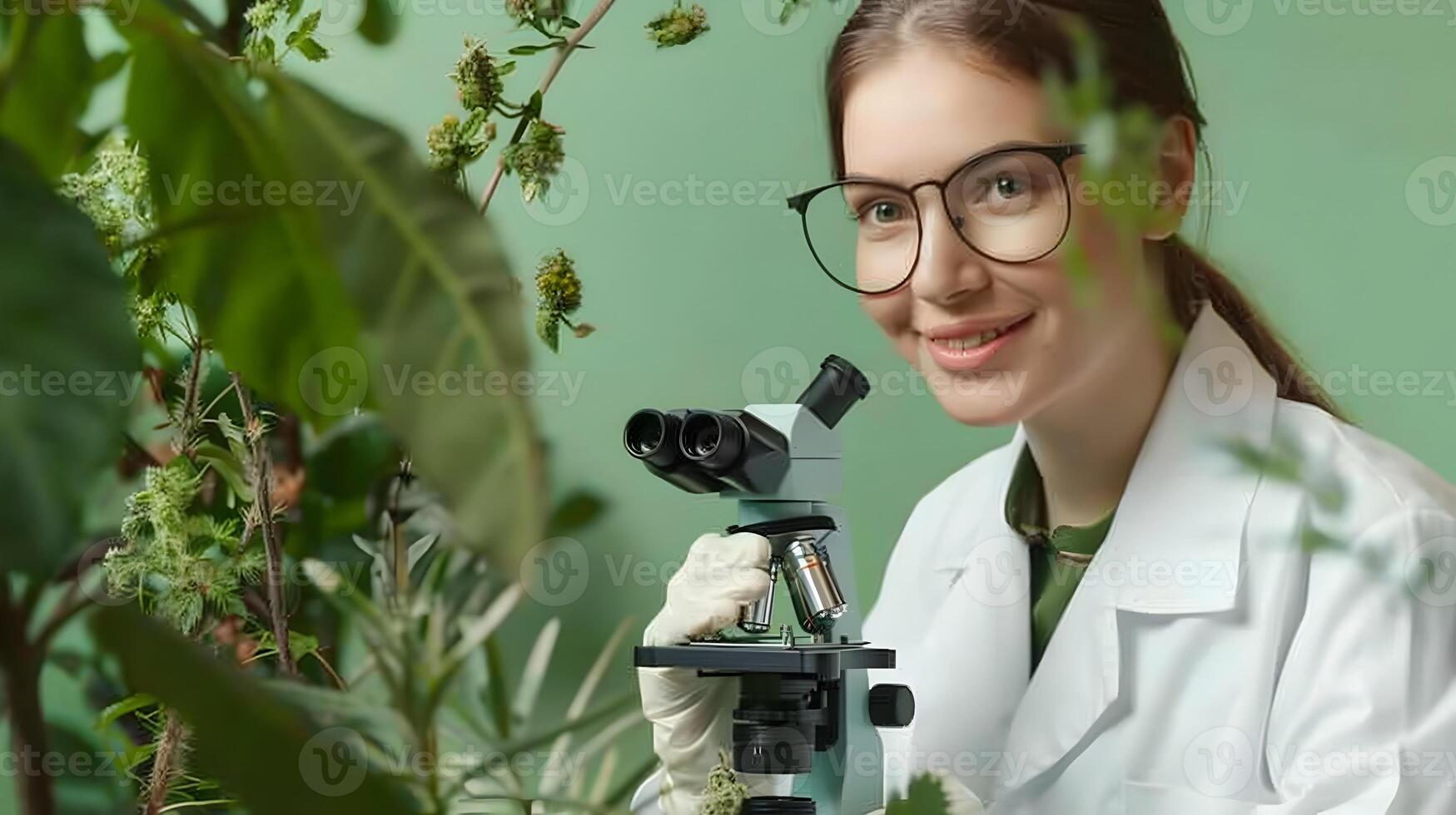 Happy Young Conservation Scientist Making Progress in Plant Biology Research photo