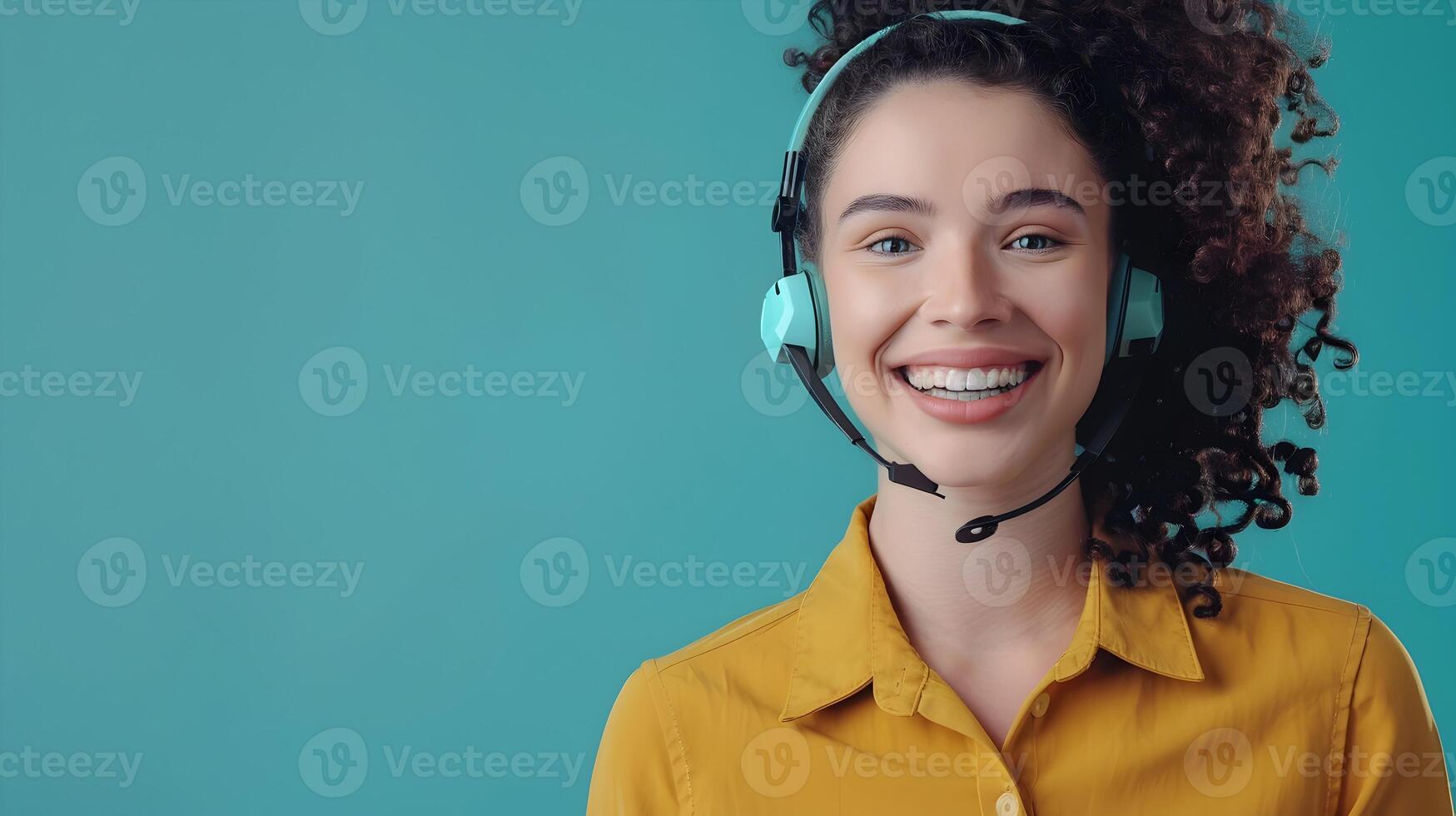 Happy Young Customer Support Representative Excels in Vibrant Workspace photo