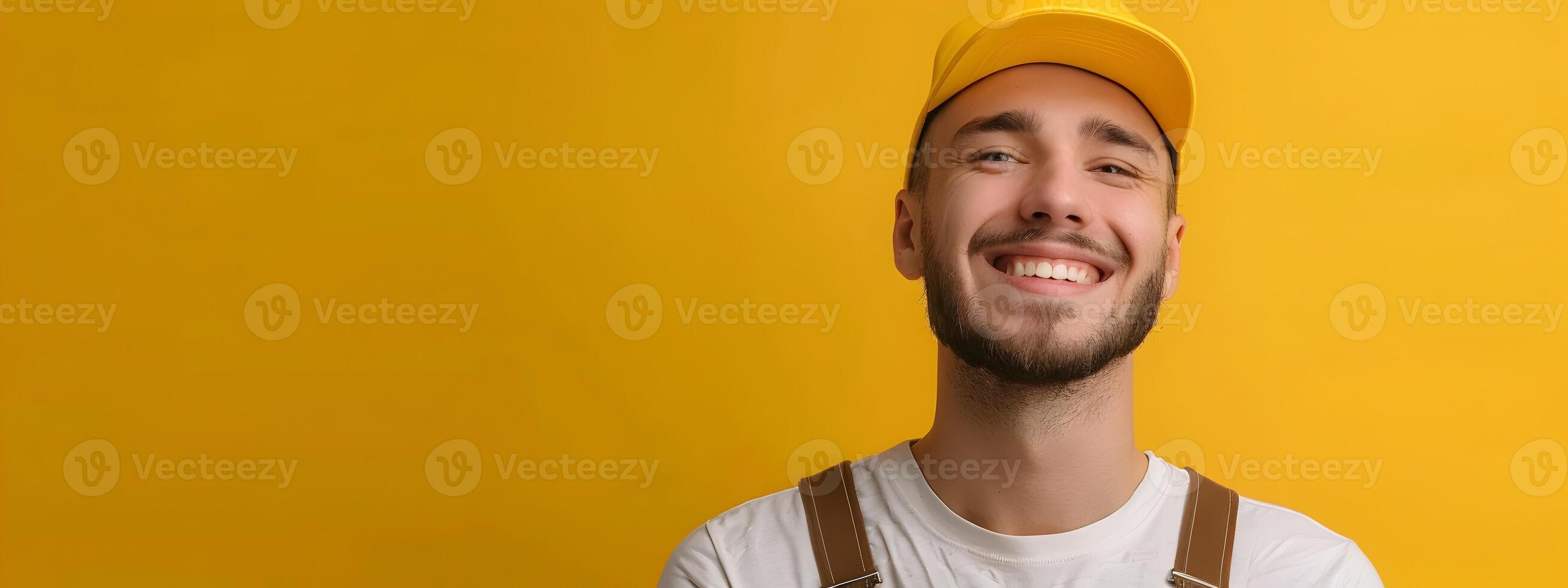 Happy Young Porter Embracing Industrial Life with a Vibrant Smile photo