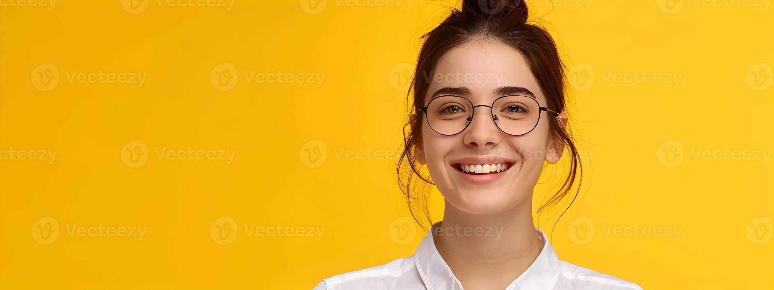 Happy Young Social Worker Demonstrating Passion and Empathy in Vibrant Office Setting photo