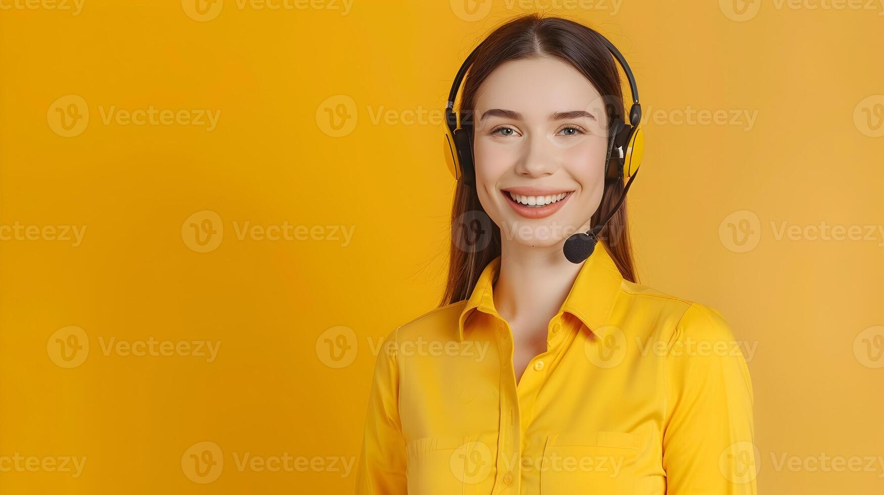 Joyful Customer Service Professional Excelling in Colorful Work Environment photo