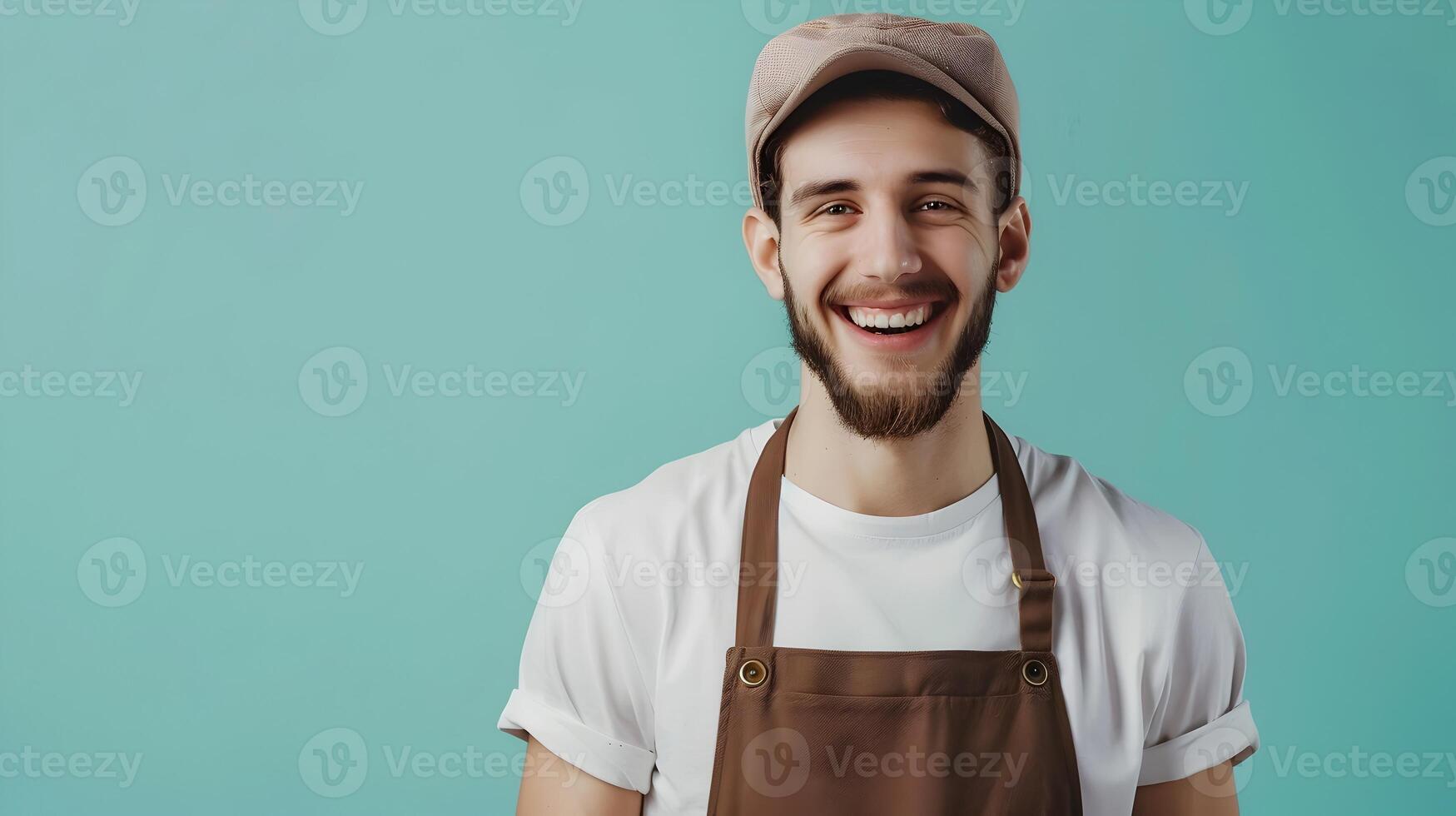 Happy Young Porter Exuding Joy and Gratitude in a Vibrant Work Environment photo