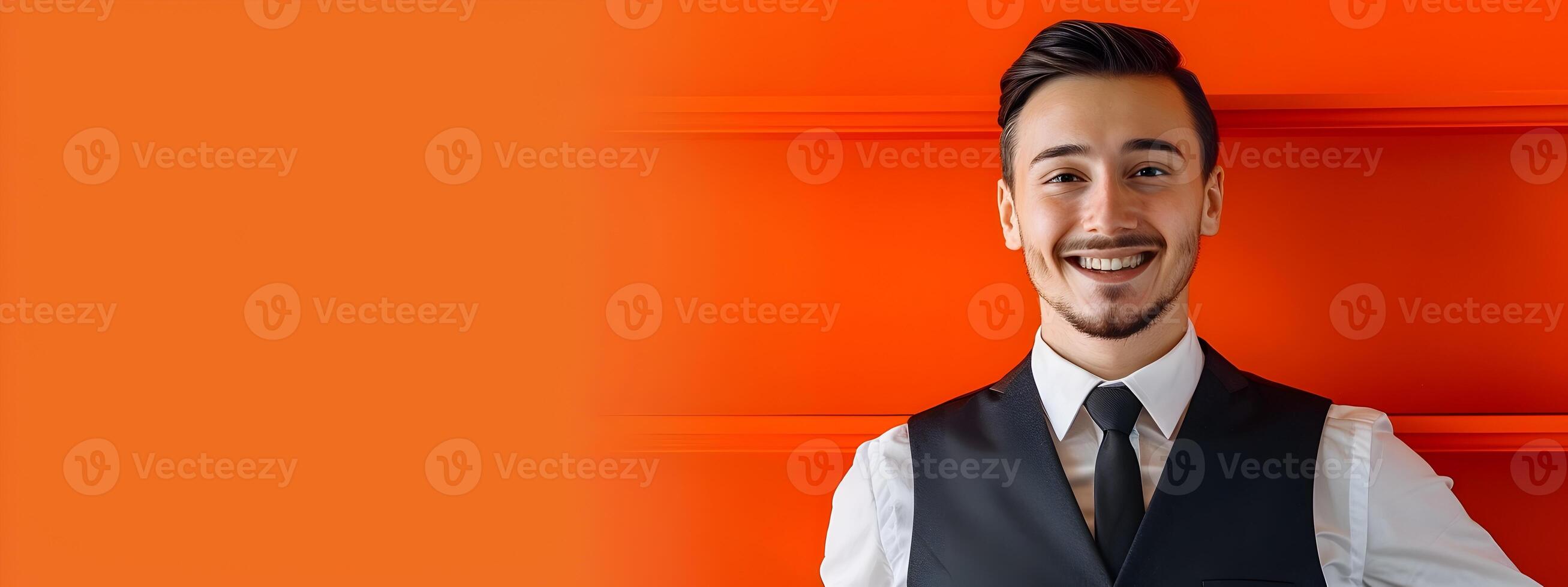 Hotel Managers Genuine Smile Symbolizes Unmatched Customer Service and Success photo