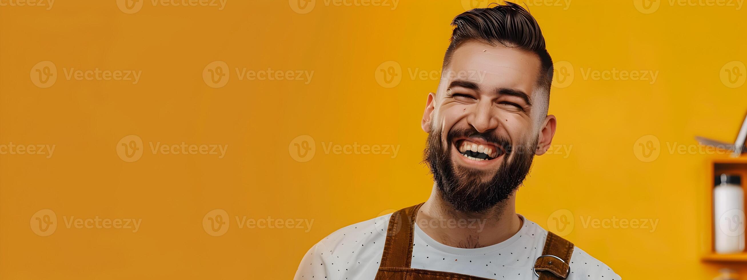 Joyful Barber Expertise Precise Haircut Styling Techniques in Action photo