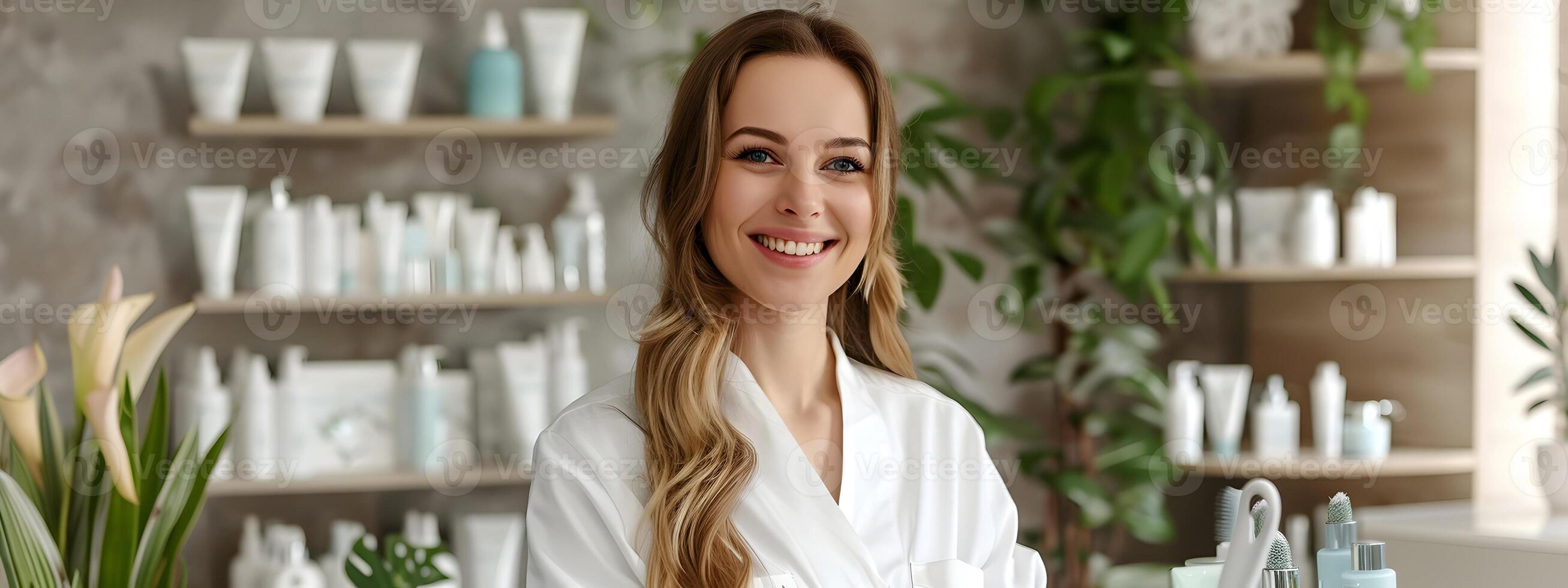 Joyful Esthetician Excelling in Her Craft A Colorful Portrayal of Beauty and Care photo