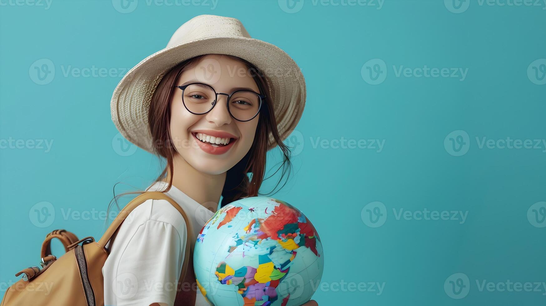 Happy Young Travel Agent Excitedly Planning Unforgettable Adventures photo