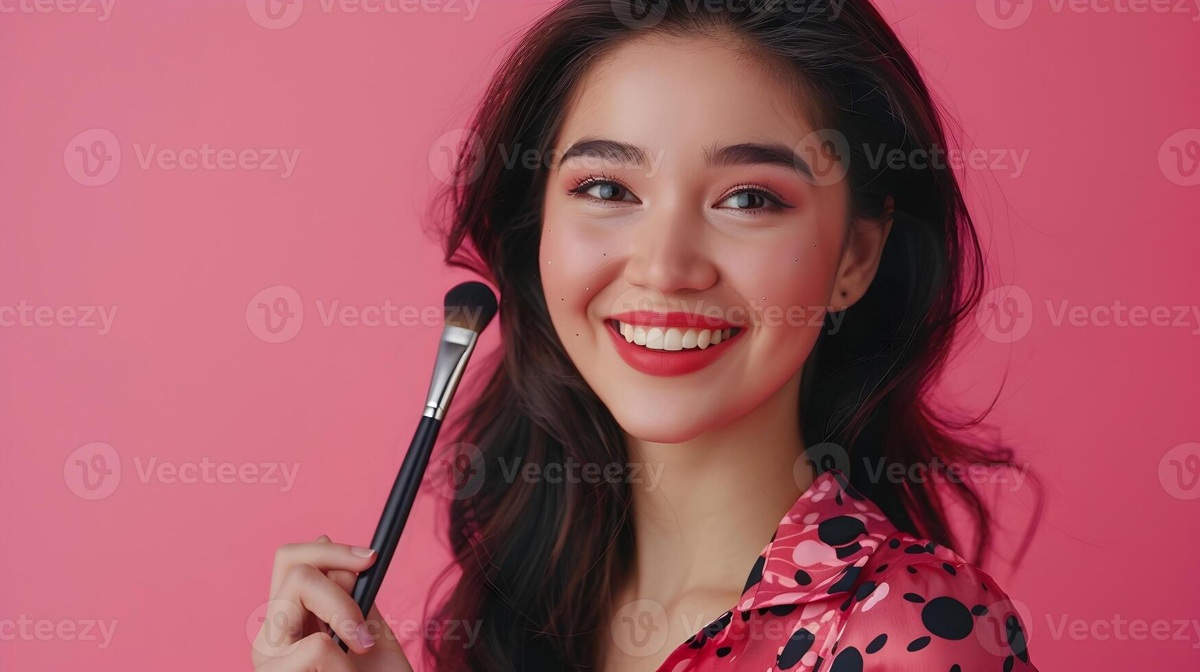 Joyful Makeup Demonstrating Expert Skills in Vibrant Color Palette photo