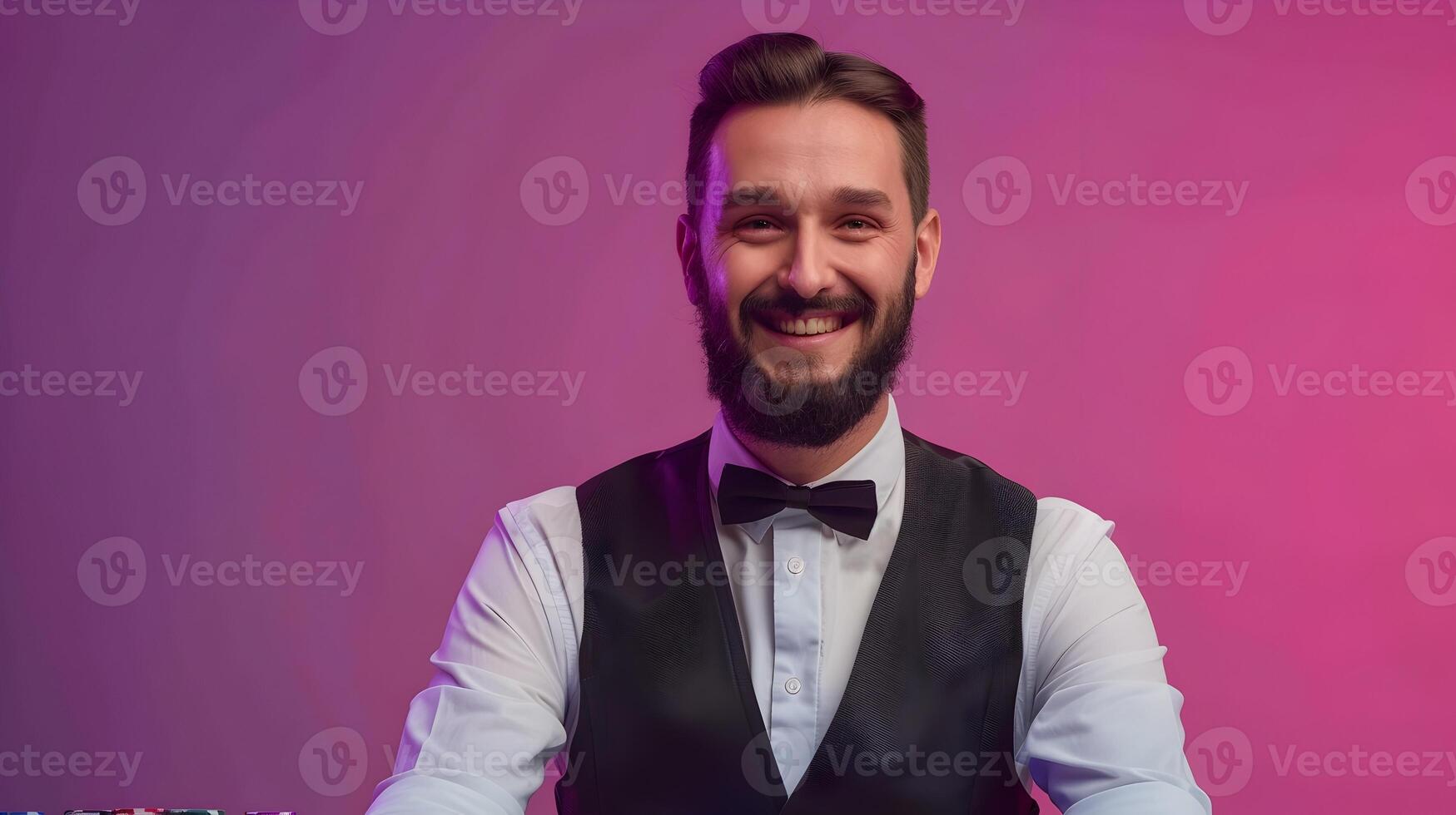 Joyful Casino Host Excelling in Job Radiating Happiness in Vibrant Workplace photo