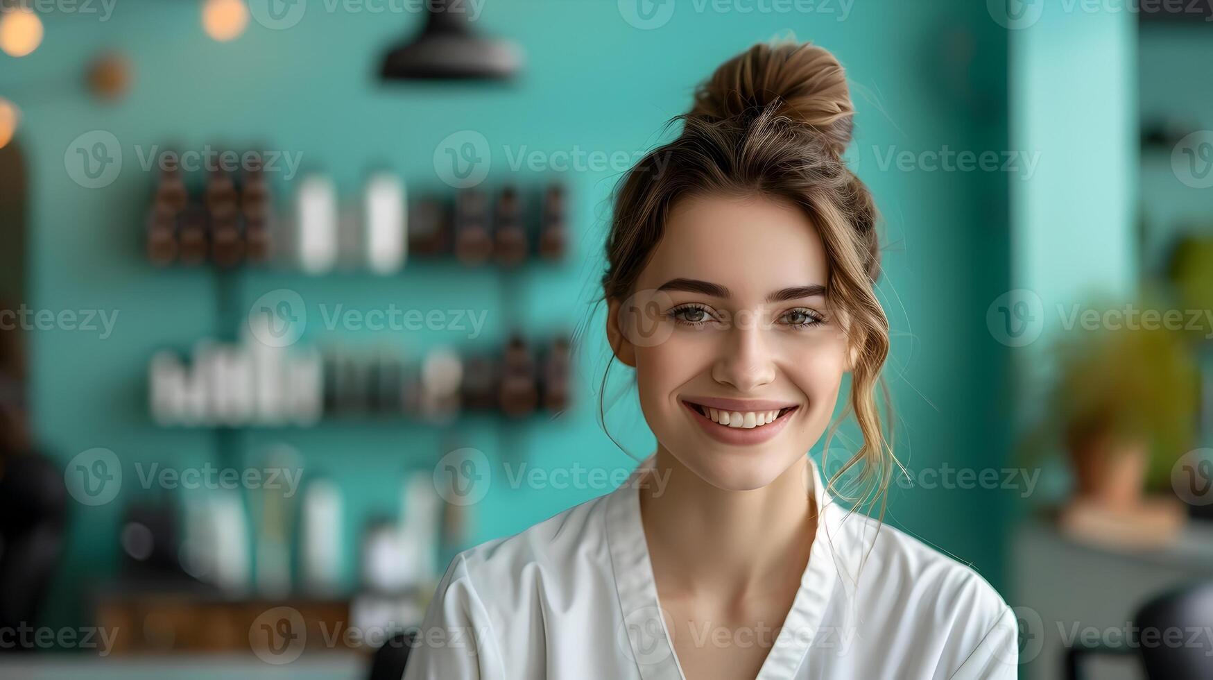 Thriving Salon Manager Exudes Joy and Expertise in Vibrant Workspace photo