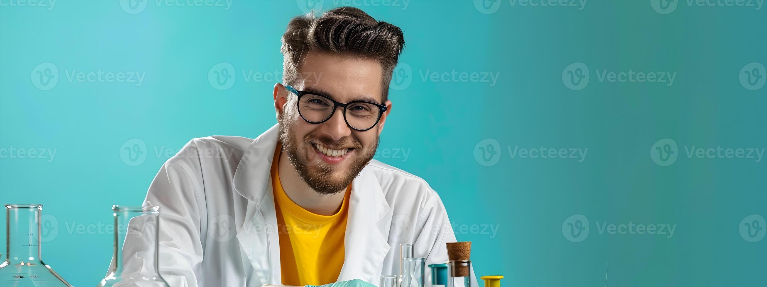Passionate Conservation Scientist Examining Species Samples in Vibrant Lab photo