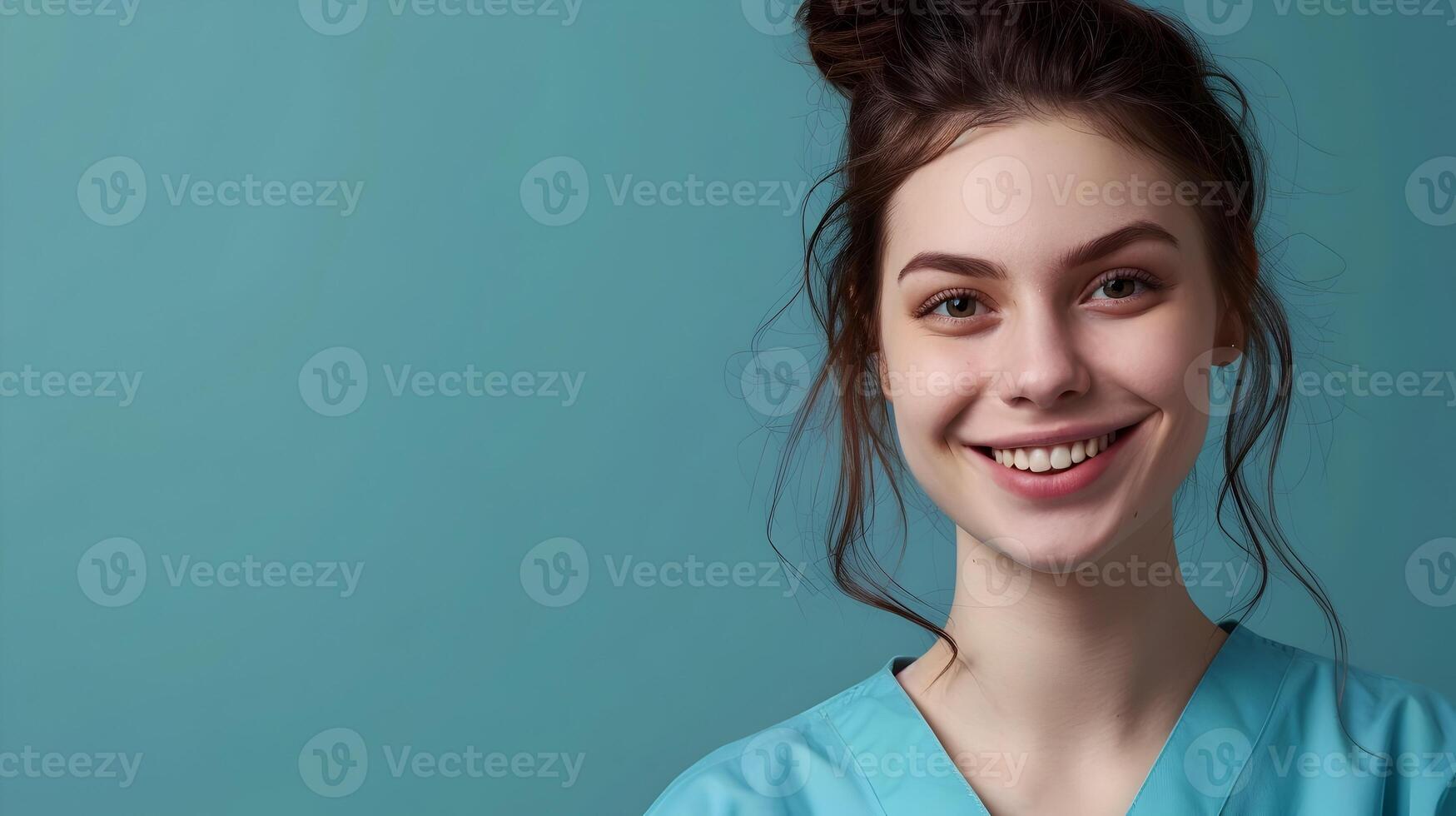Joyful Young Therapist Working Diligently on Colorful Background photo