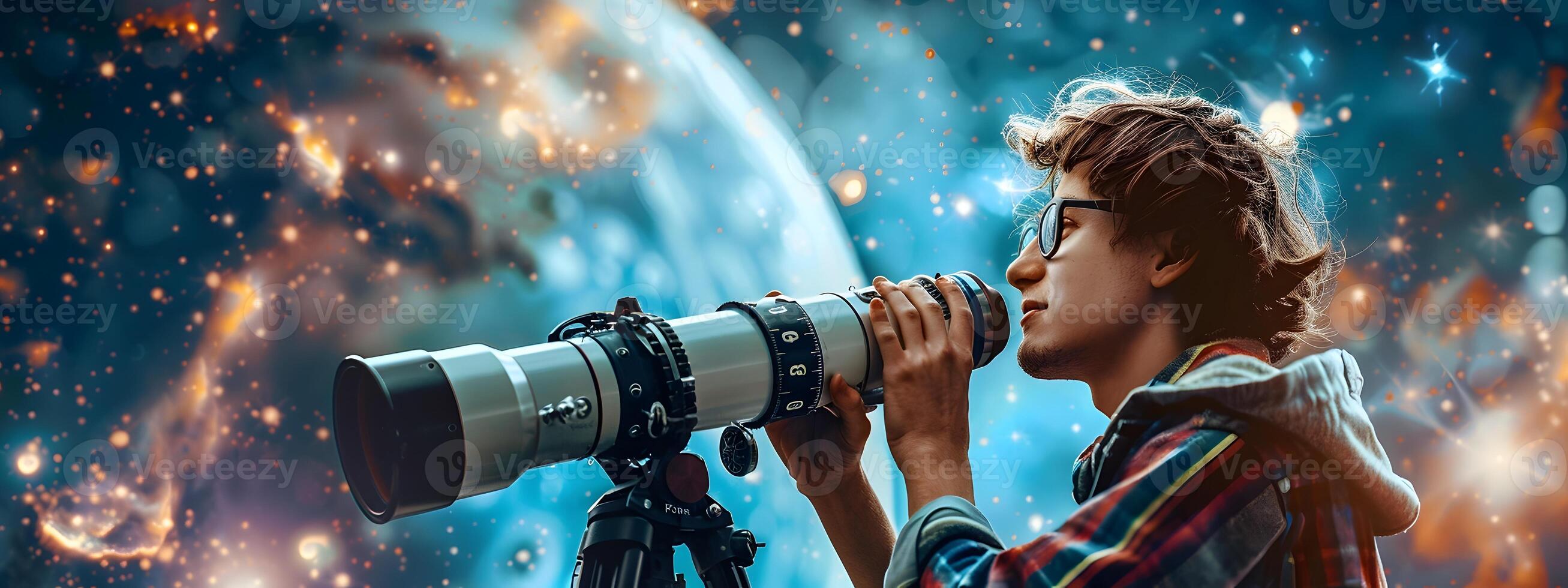 Young Astronomers Inspiring Journey Pursuing Stardom with a Colorful Universe Portrait photo