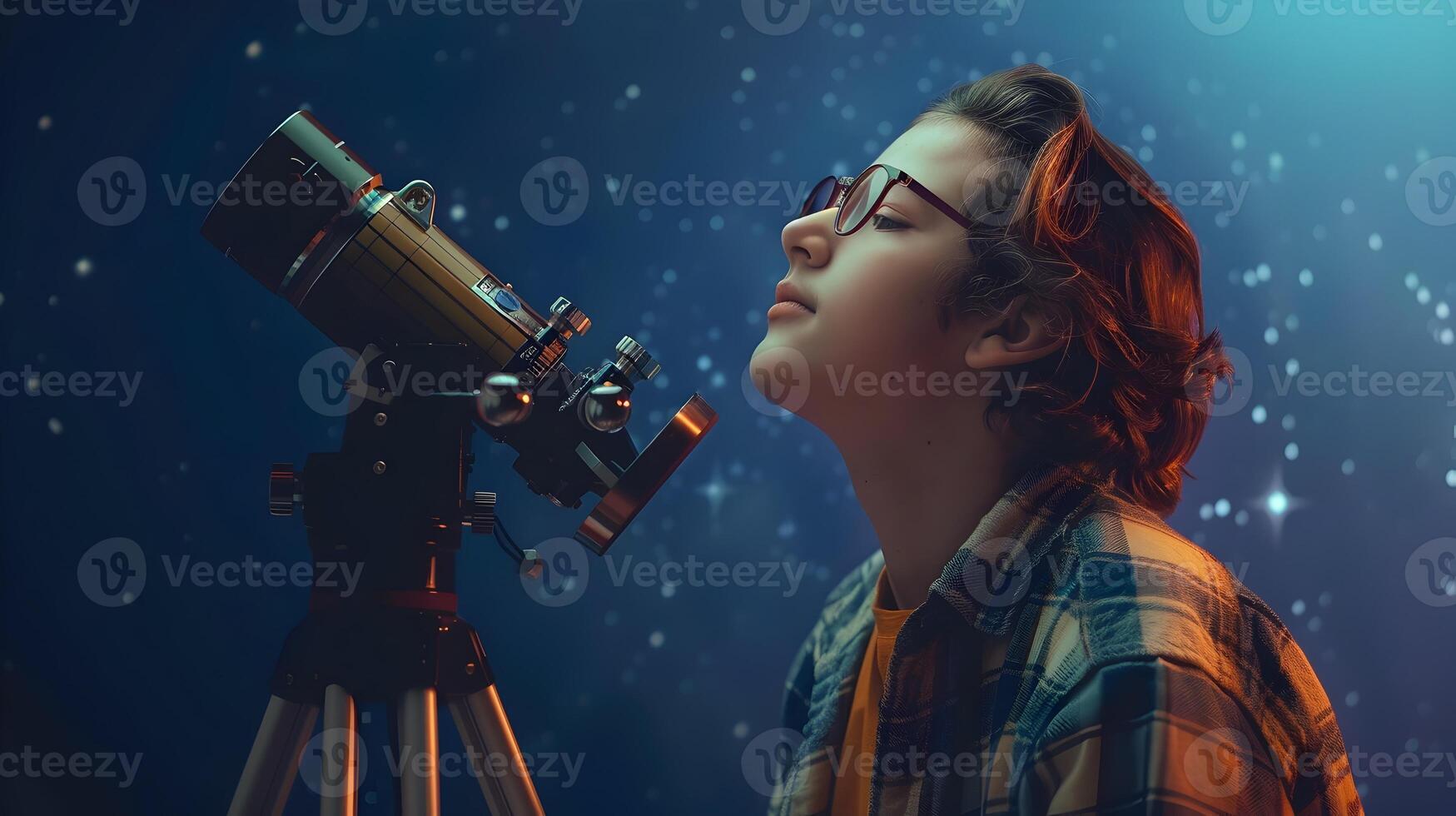 Young Astronomers Joyous Venture Discovering the Wonders of Space Through Telescopic photo