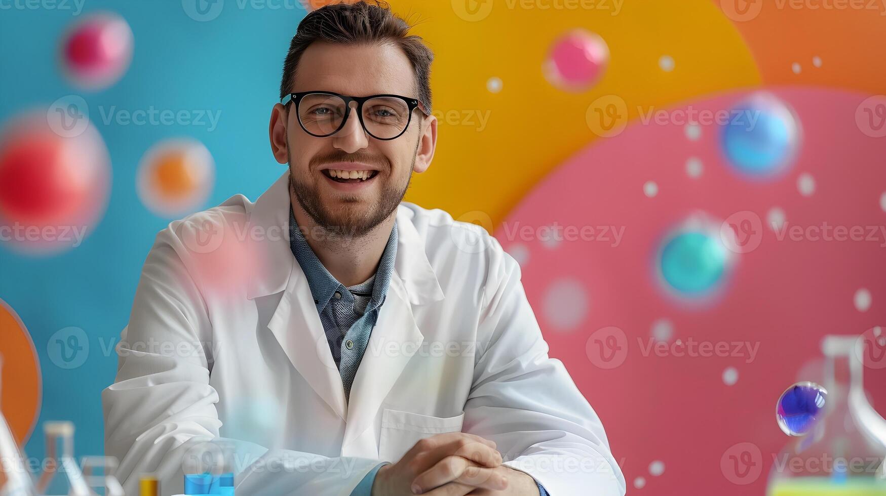 Young Molecular Scientists Joyous Portrait Depicting a Passionate Pursuit of Scientific Innovation and Discovery photo