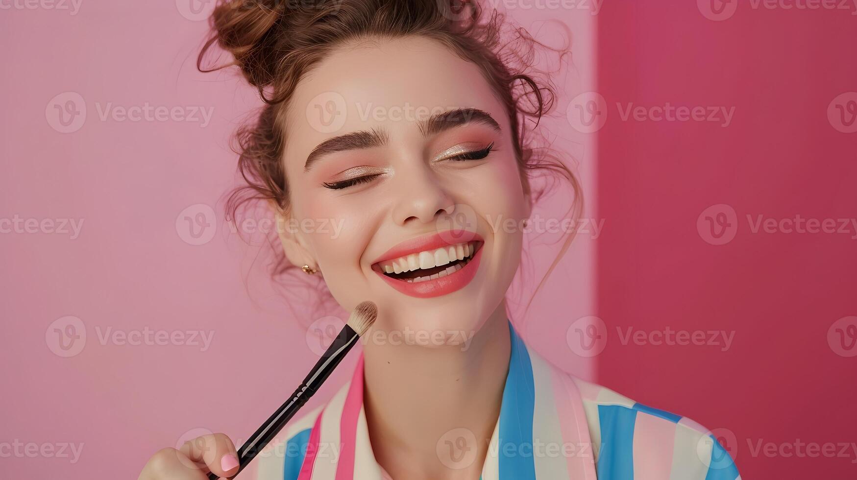 Young Makeup Joyful Journey Mastering Her Craft on a Colorful Canvas photo