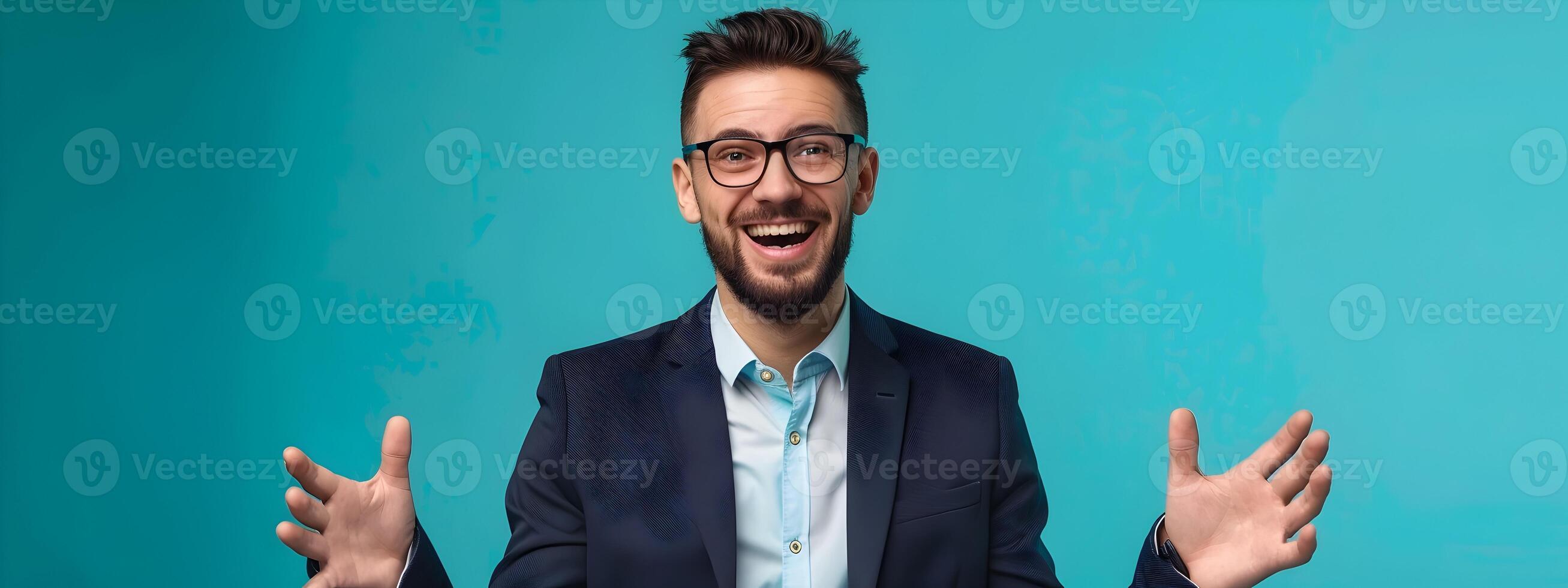 Young Mortgage Loan Processor Exuding Happiness while Excelling in her Career on a Colorful Background photo
