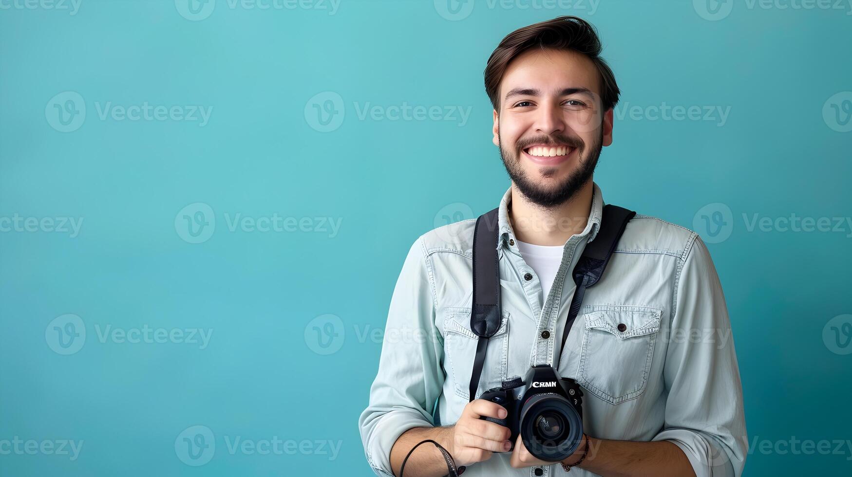 Energetic Young Journalist Aspiring Writer Conveying News with Joy and Passion photo