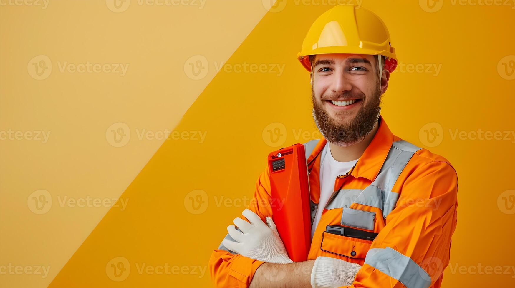Happy Young Emergency Relief Worker A Portrait of Devotion and Service photo