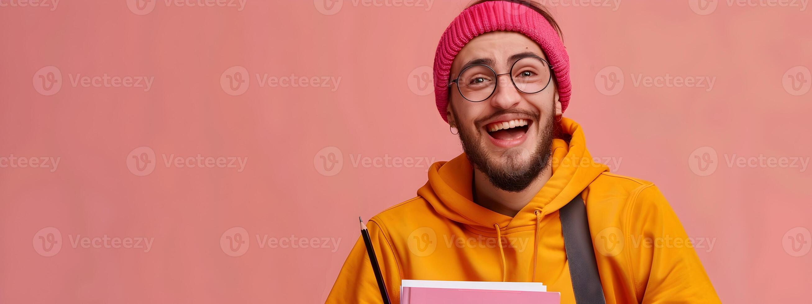 Happy Young Content Creator Exuding Passion in a Vibrant Digital Workspace photo