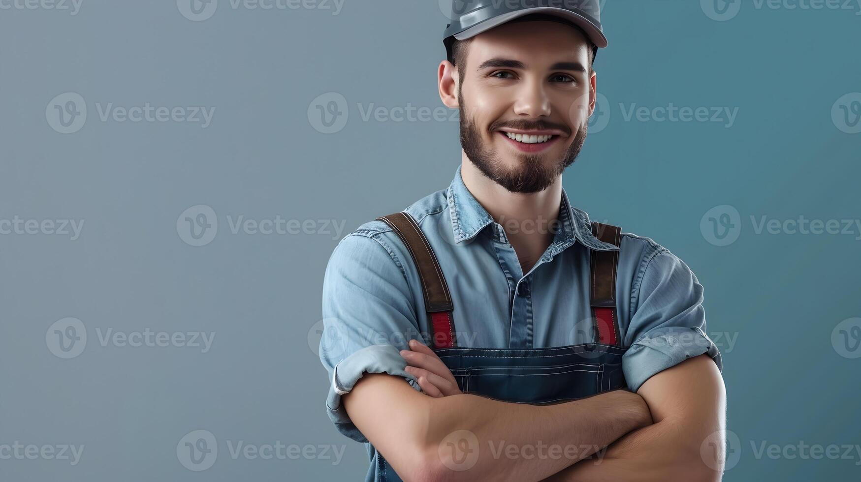 Happy Young Locksmith Exuding Confidence in Vibrant Workshop photo