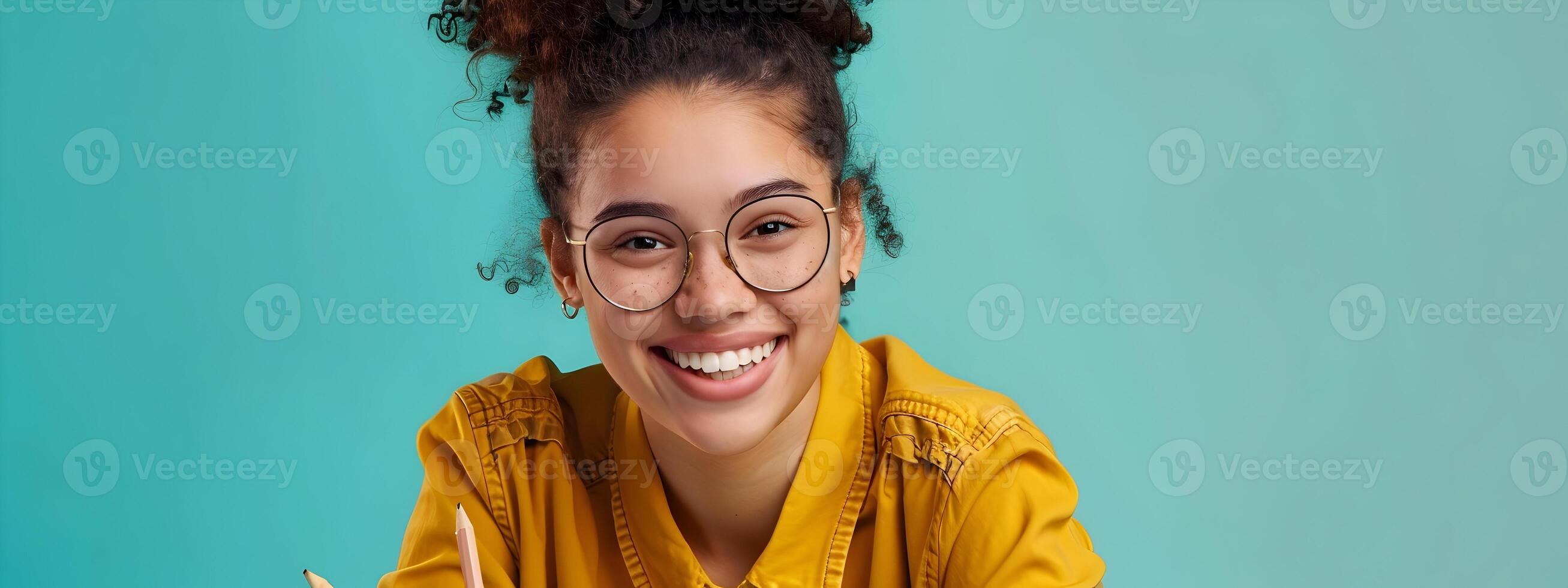 Happy Young Grant Writer Exuding Positivity While Creatively Crafting Proposals photo