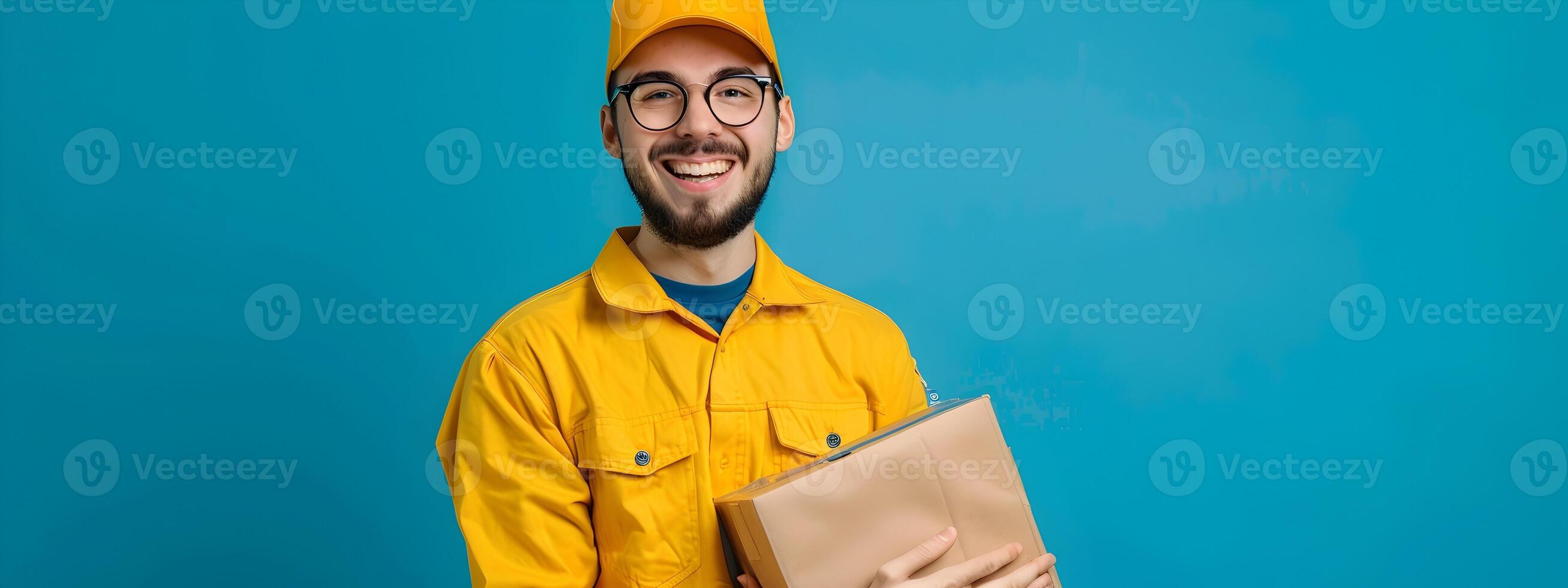 Joyful Mail Carrier Celebrating Modern Communication Through Efficient Delivery photo