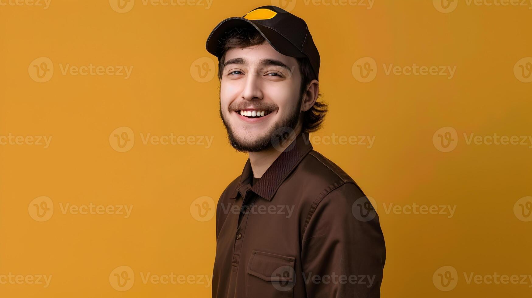 Joy of Success A Young UPS Drivers Radiant Smile while Delivering Packages photo