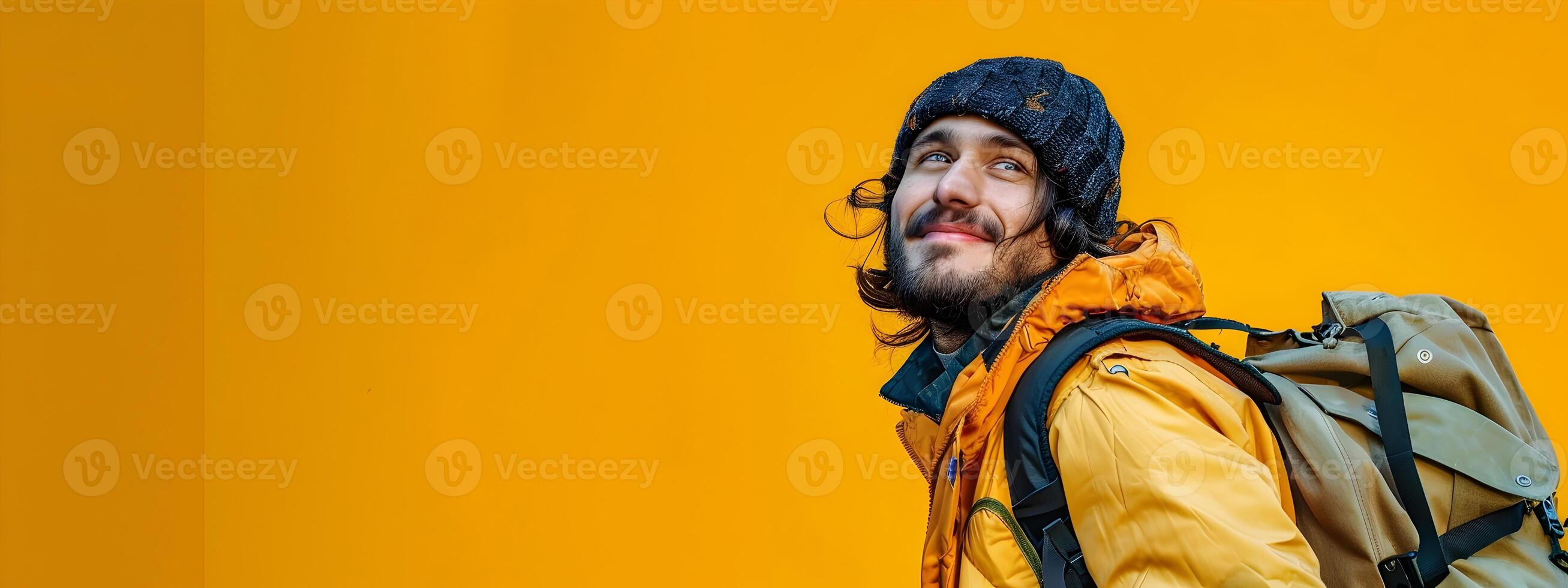 Hope and Dedication A Young Workers Smile Illuminates the Homeless Shelters Colorful Backdrop photo