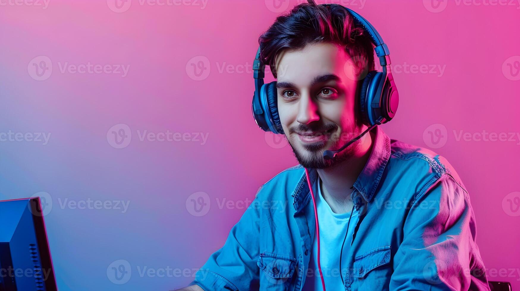 Joyful Game Writer Crafting Compelling Stories in a Colorful Digital Landscape photo