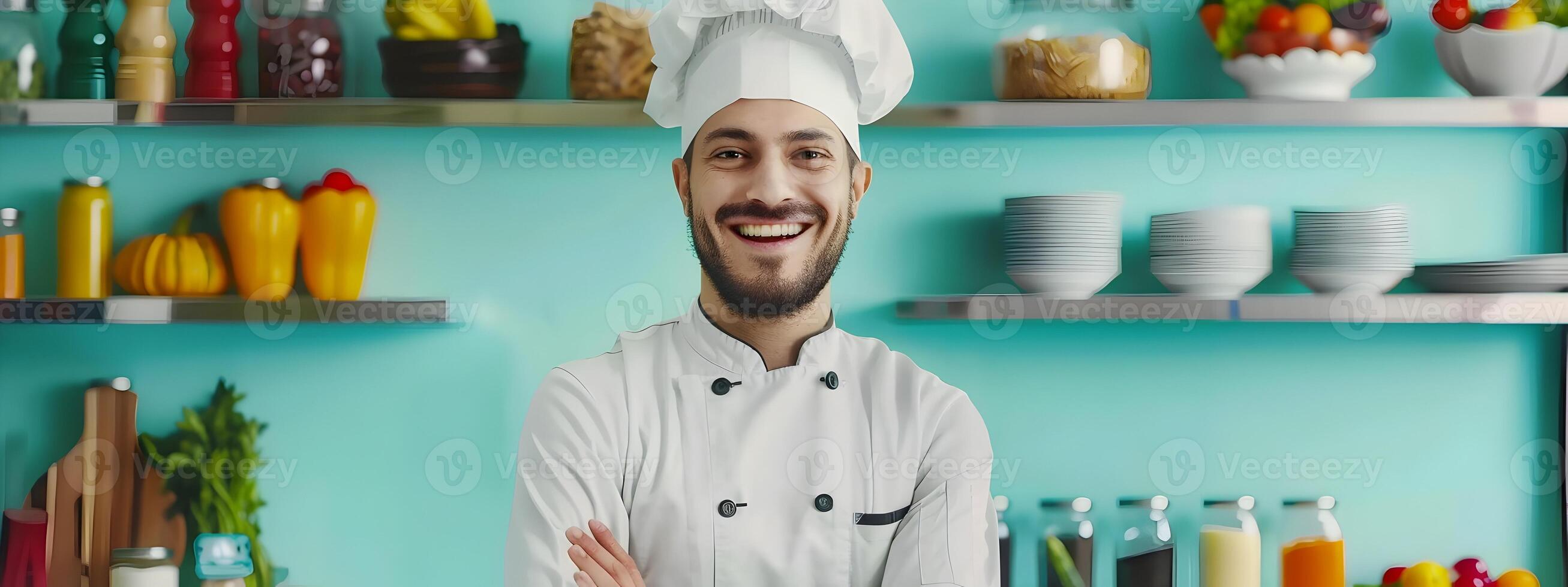 Joyful Culinary Career Portrait of a Young Food Kitchen Worker photo