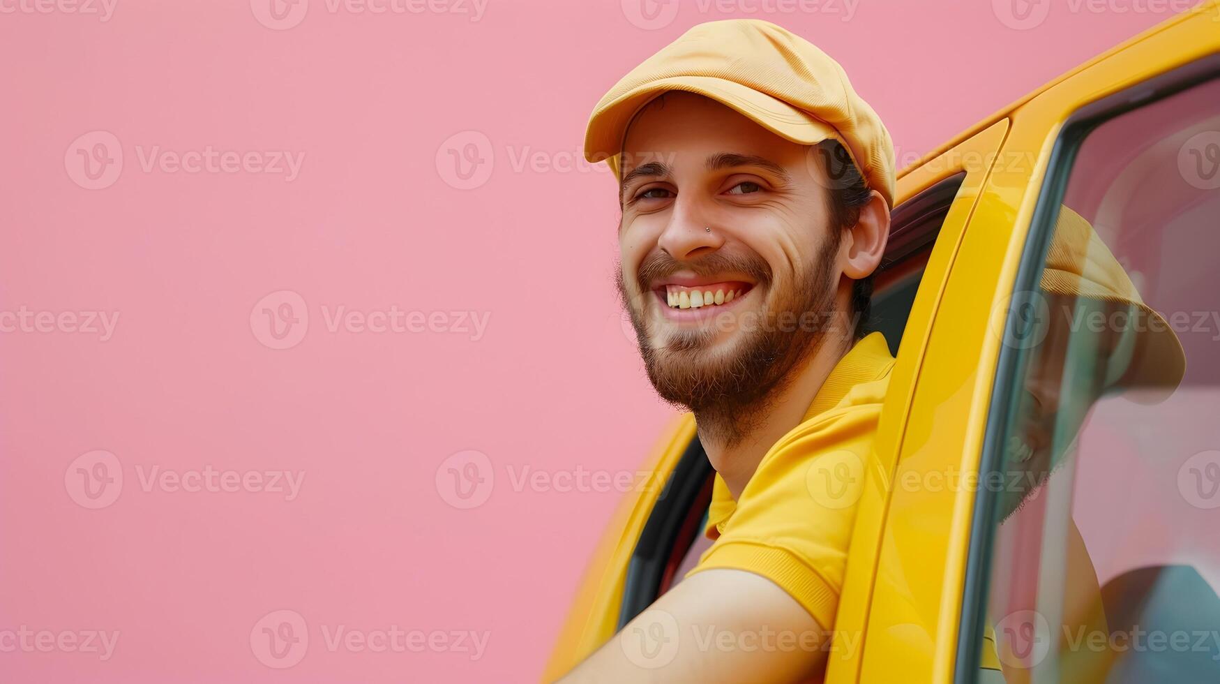 Joyful Young Cab Driver Finding Success in Urban Transportation photo