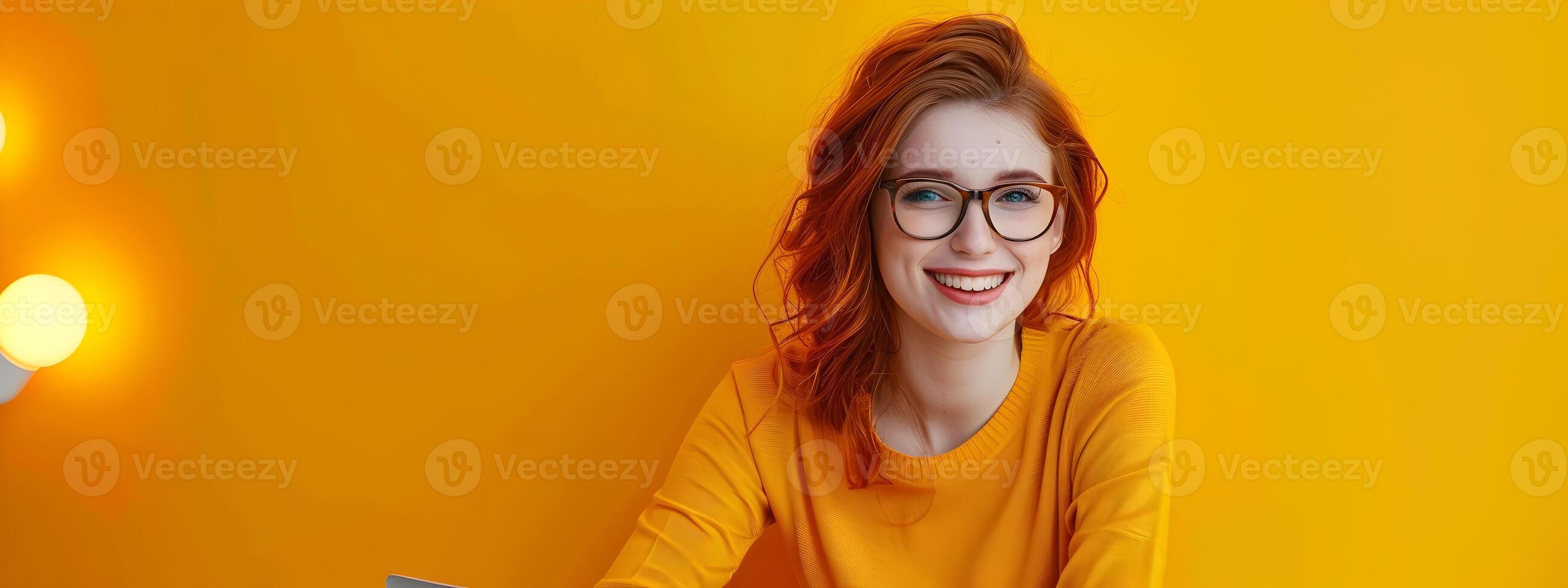 Joyful Young Proofreader Excelling in Colorful Work Environment photo