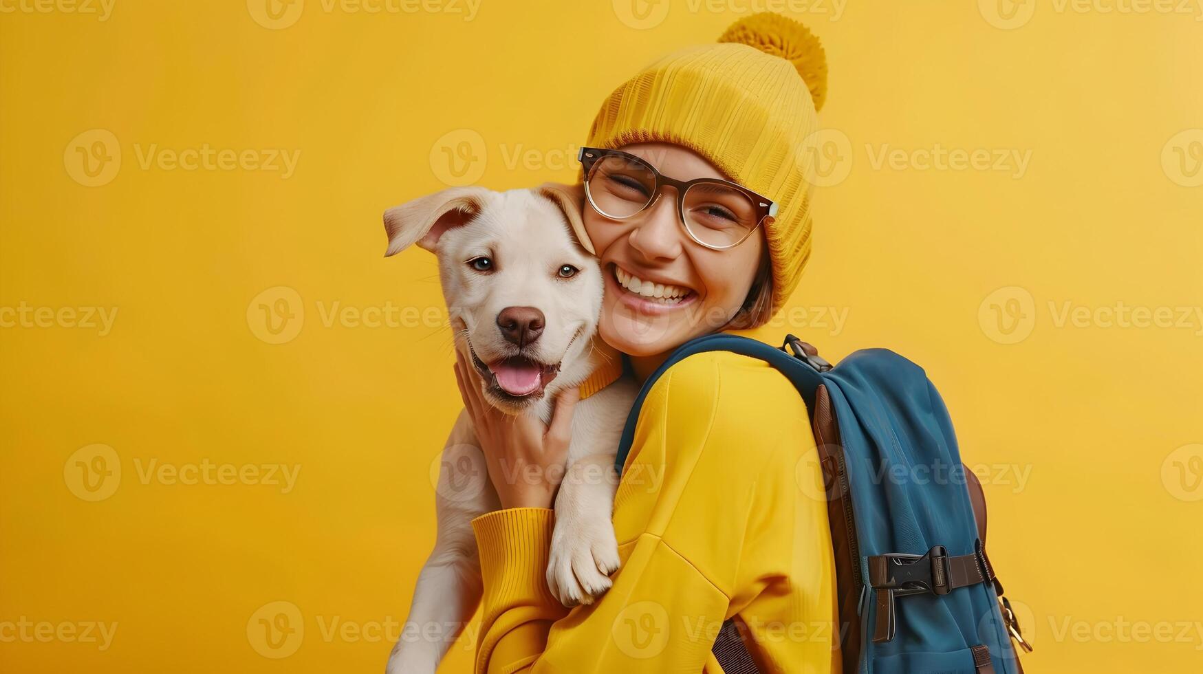 Joyful Young Dog Walker A Portrait of Devoted Pet Sitter Engrossed in Her Work photo