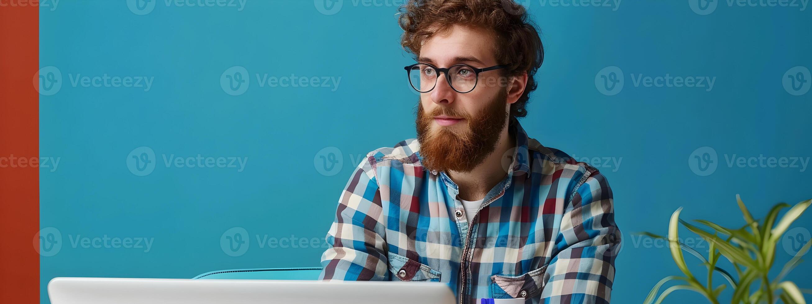 Joyful Young Proofreader Excelling in Vibrant Work Environment photo