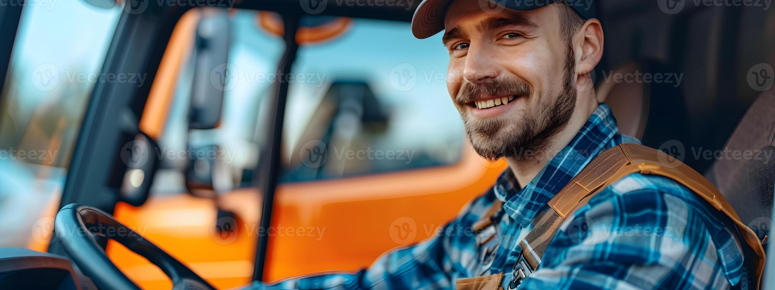 Joyful Young Truck Driver Embodiment of Modern Commerce and Skilled Career photo