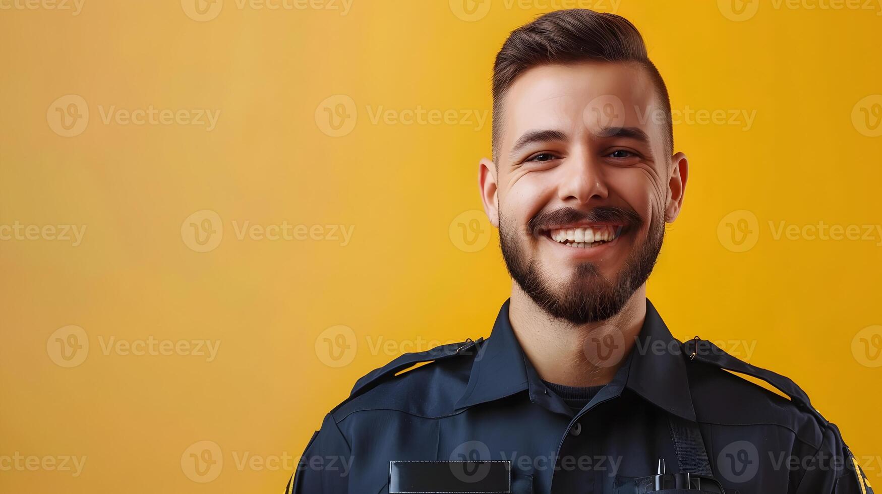 Vigilant Young Professional A Happy Security Guard Exuding Trust and Reliability in a Colorful Setting photo