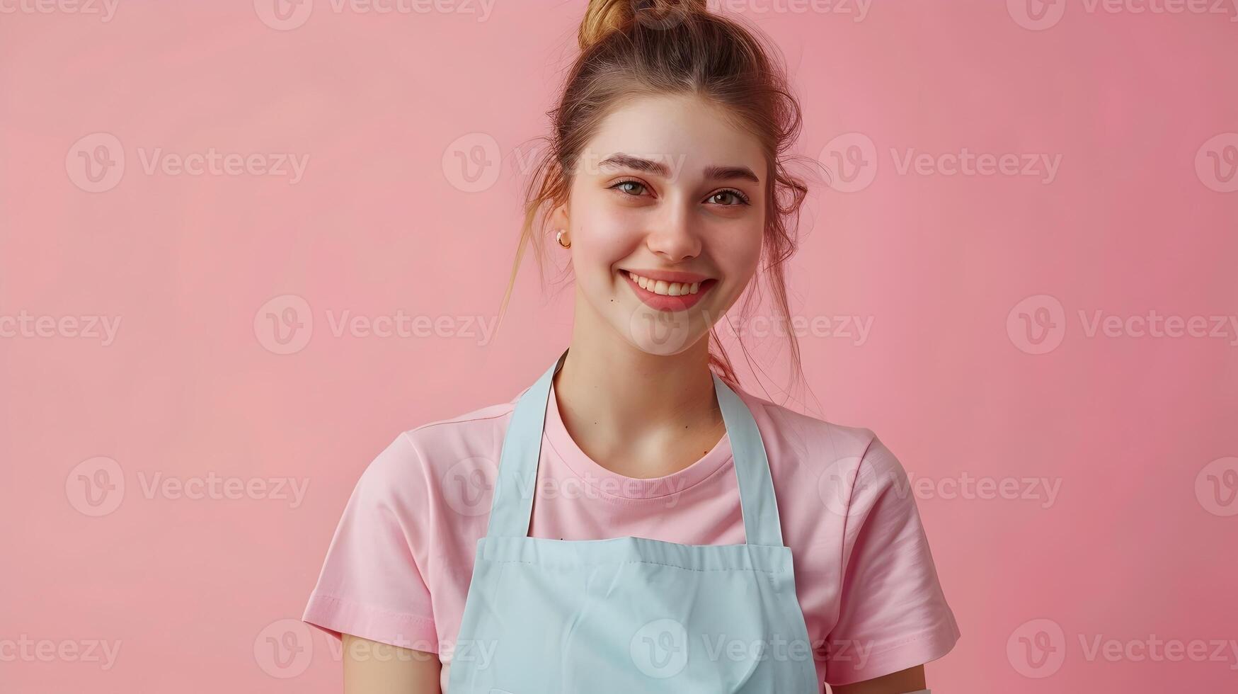 Portrait of a Gratified Young Housekeeper Exuding Job Satisfaction in Vibrant Setting photo
