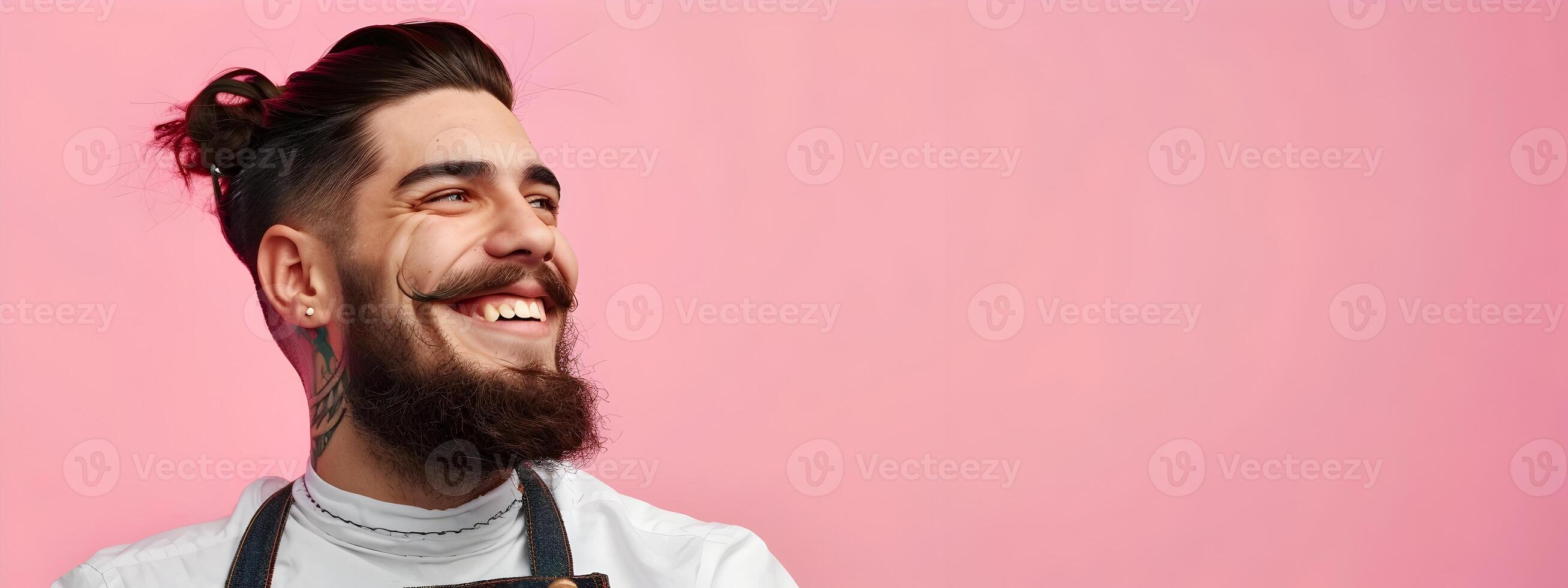 Joyous Barber Excelling in His Craft against a Vibrant Backdrop photo