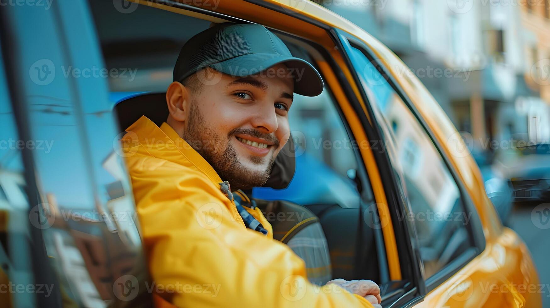 Young Cab Driver Finding Success with Pride and Joy in Urban Transportation photo