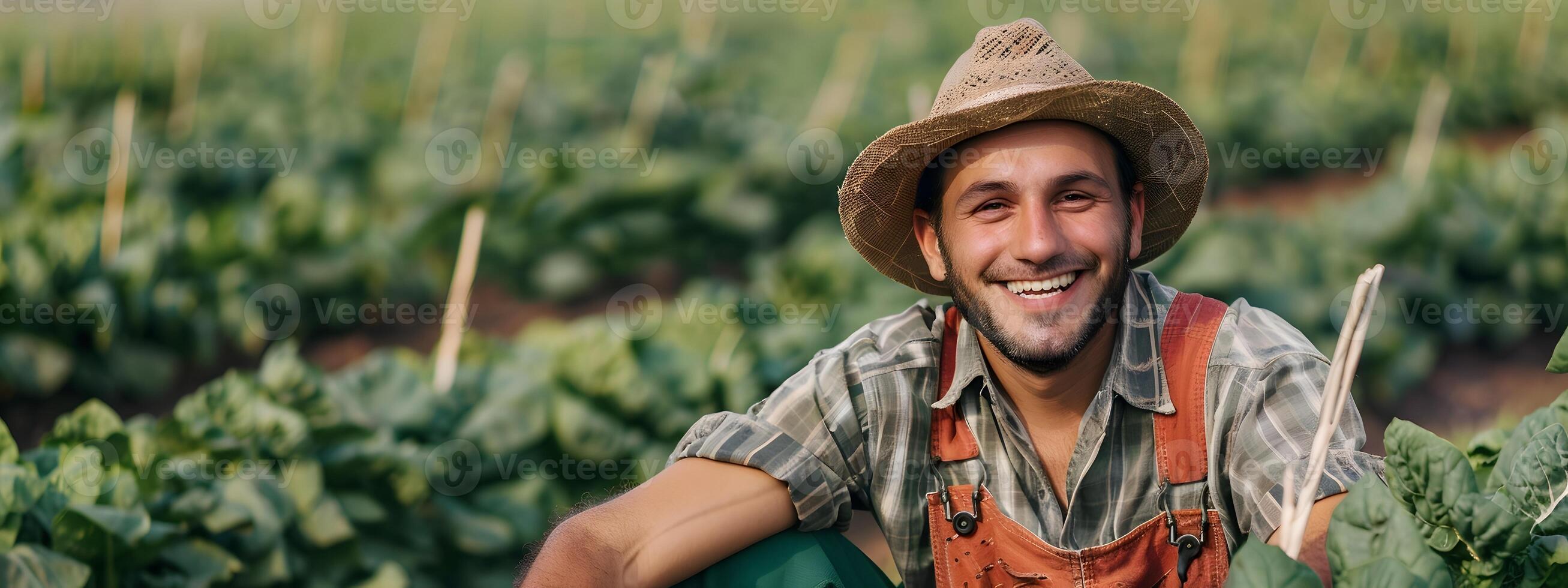 Joyous Young Farmer in Resplendent Field Emblematizing Prosperous Rural Life photo