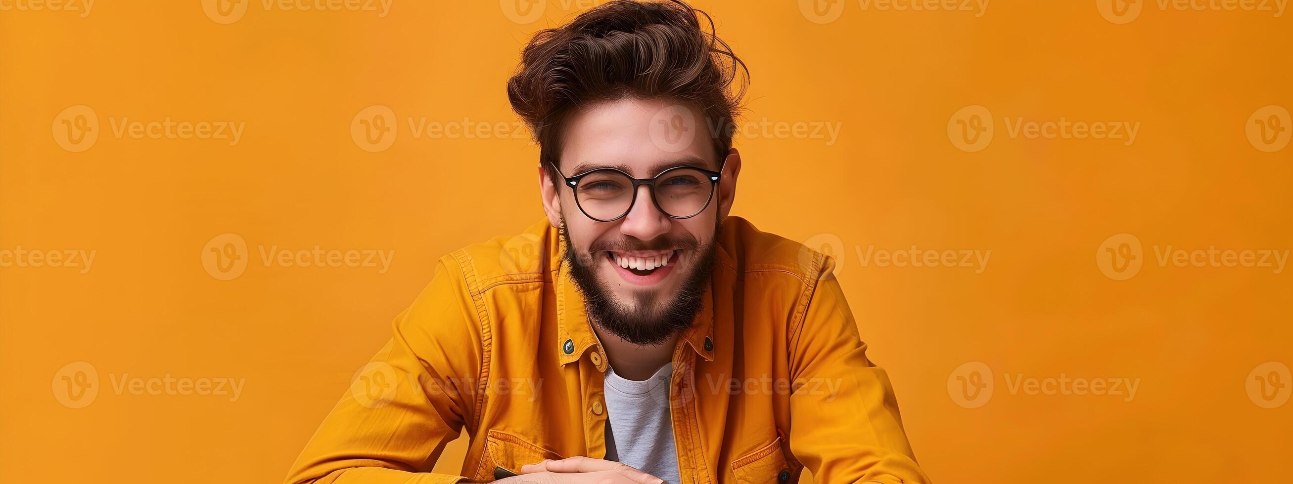 Young Columnist Exuding Joy and Success While Creating Stories in a Vibrant Workspace photo