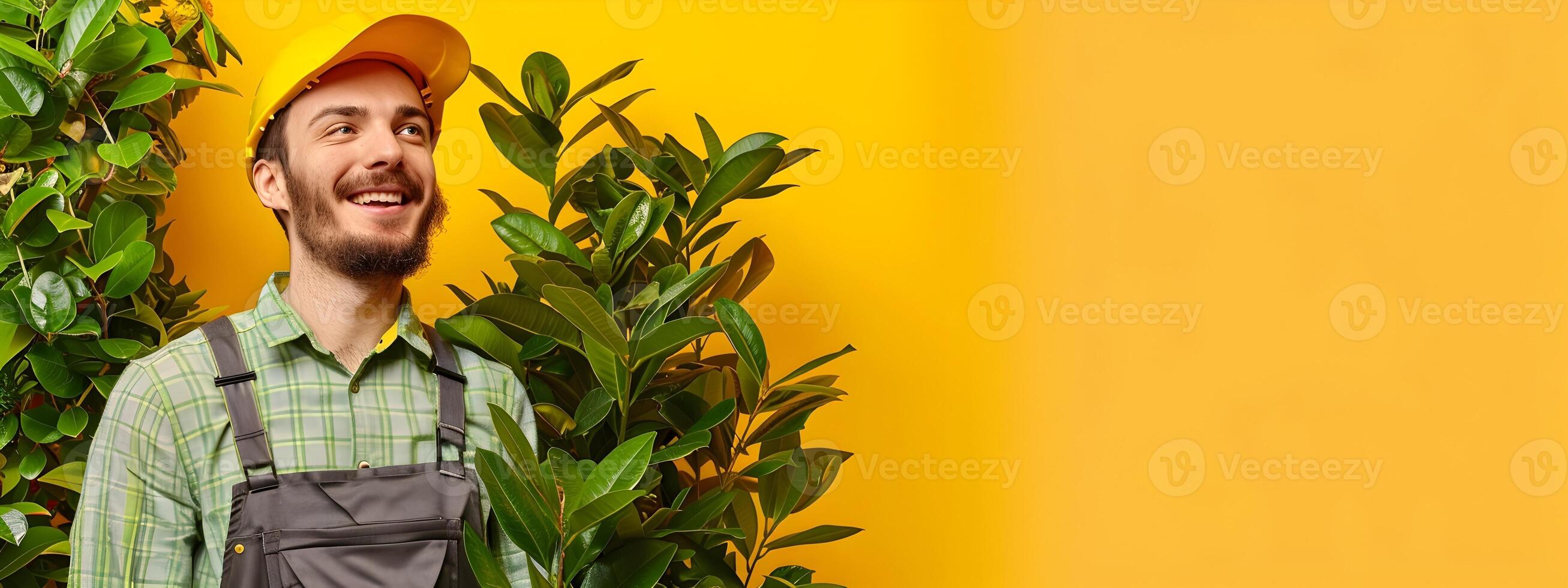Young Landscaping Assistants Joyful Expression While Working in a Lush Green Yard photo