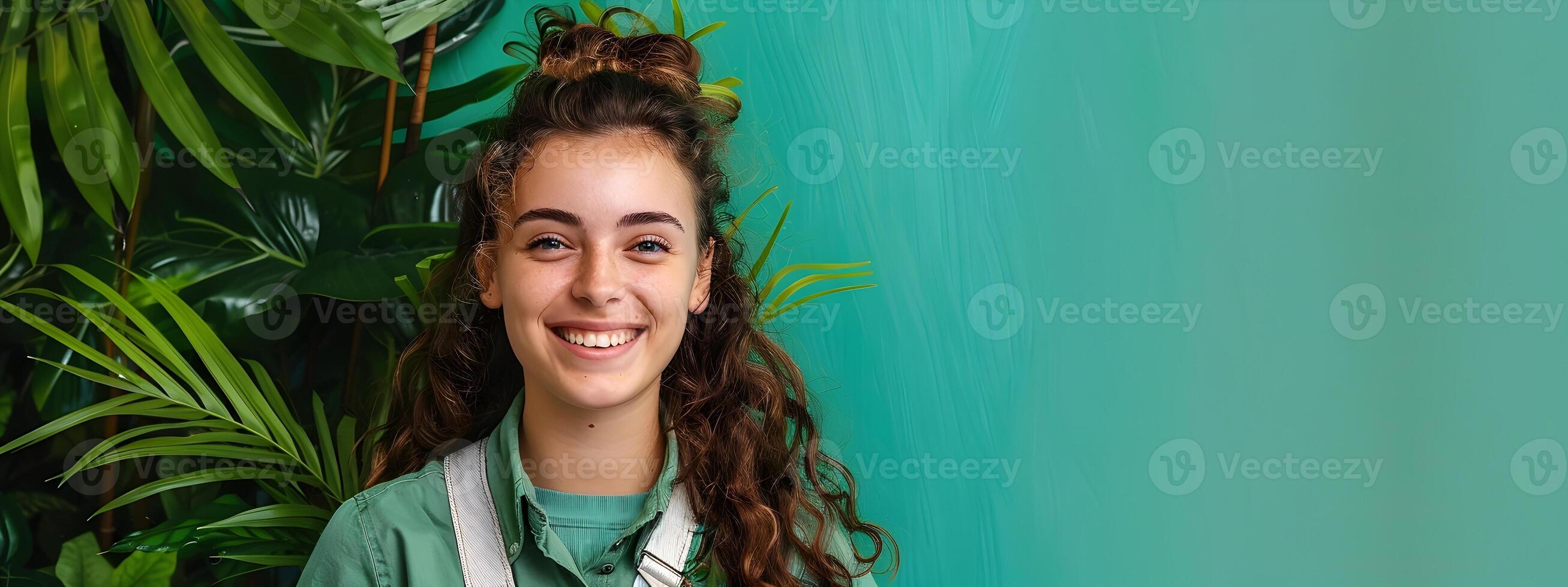 Young Conservation Volunteer Radiating Joy in Tree Planting Effort photo